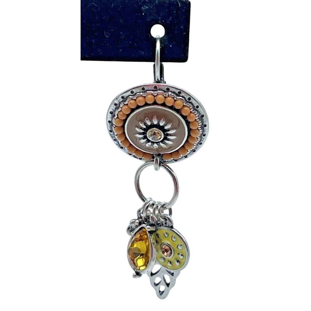 Tribal Celestial Charms Style Silver Tone Amber Dangle Drop Pierced Earrings - Picture 11 of 16